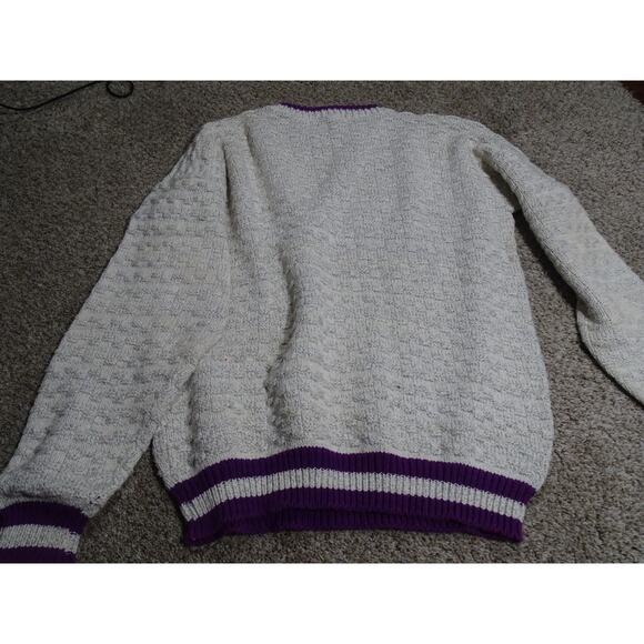 Vtg United States Sweaters 100% Cotton Knit Pullover Size Large Purple Ringer - Picture 10 of 10